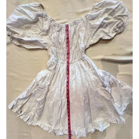 Cleobella Olive Mini Dress Ivory Puff Sleeves Open Back Ruffle Hem Cotton Large - Picture 9 of 13